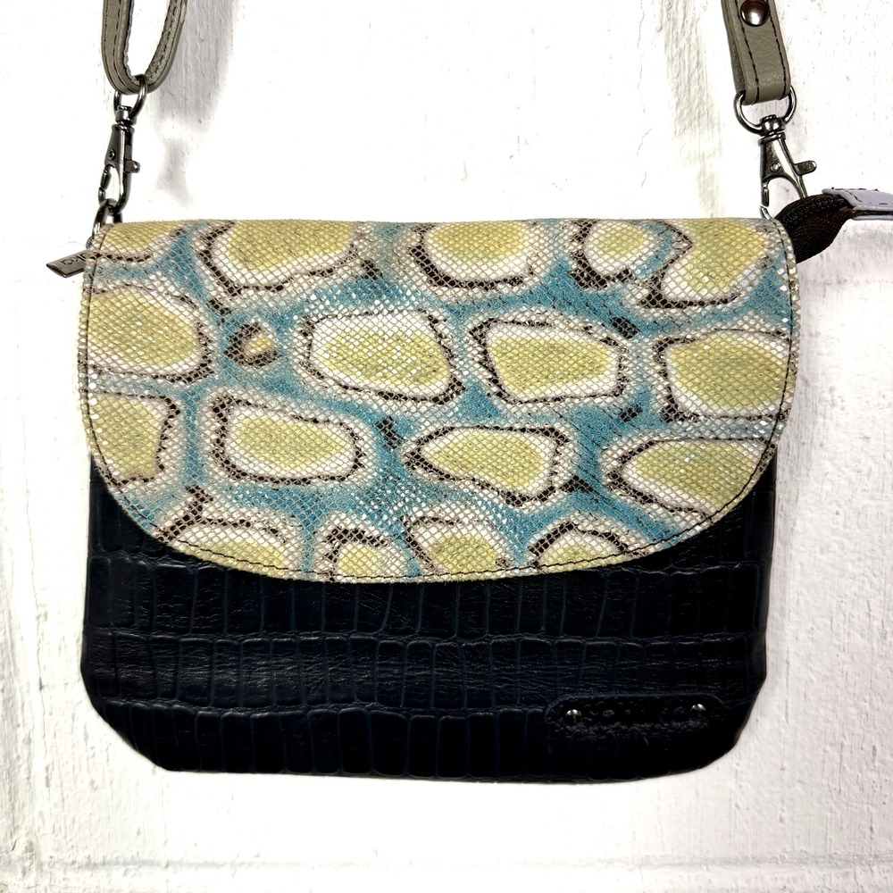 Soruka Crossbody Bag 100% Leather Mixed Media Snake Print Flap BoHo Maximalist
